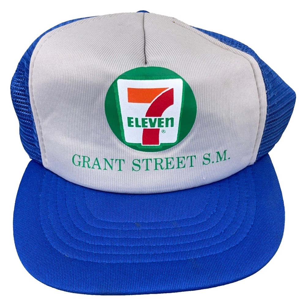 Vintage 7 Eleven Trucker Hat Cap Snapback Blue Gray Oil Gas Station Truck Stop